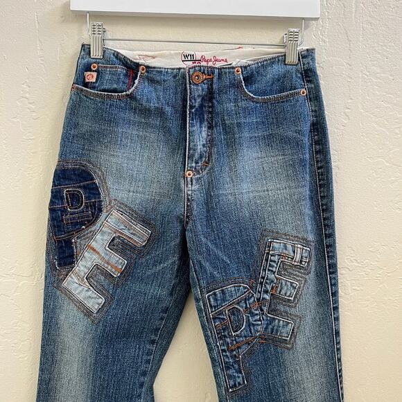 Vintage Y2K Pepe Jeans London Denim Logo Patch Flare Jeans - Picture 2 of 7